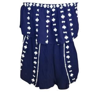 NWT Navy Lightweight Pull-On Sleeveless Embroidered Romper sz. XL Indian Boho